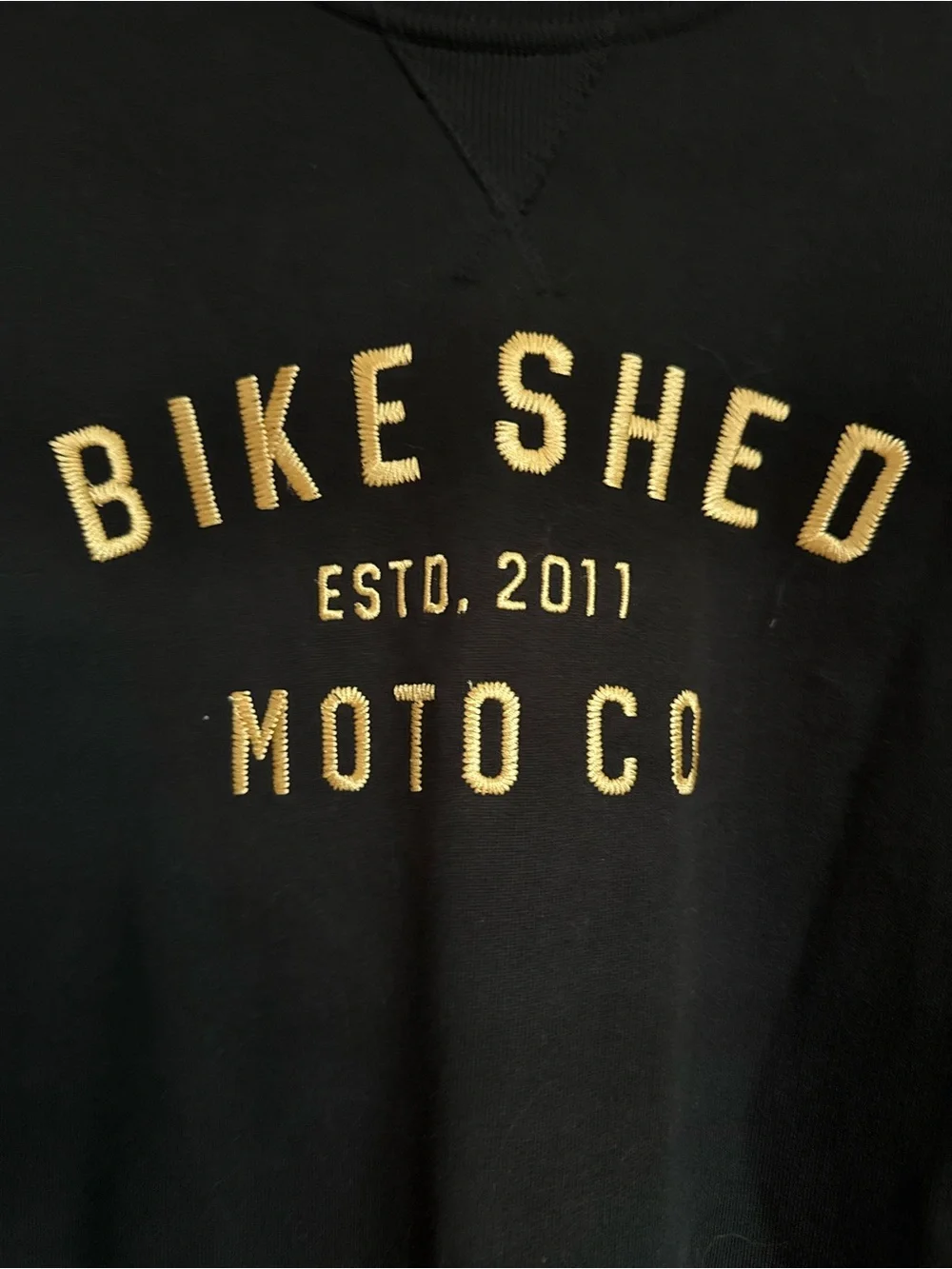 Bike Shed Moto Co Black Crewneck with Gold Embroidery
